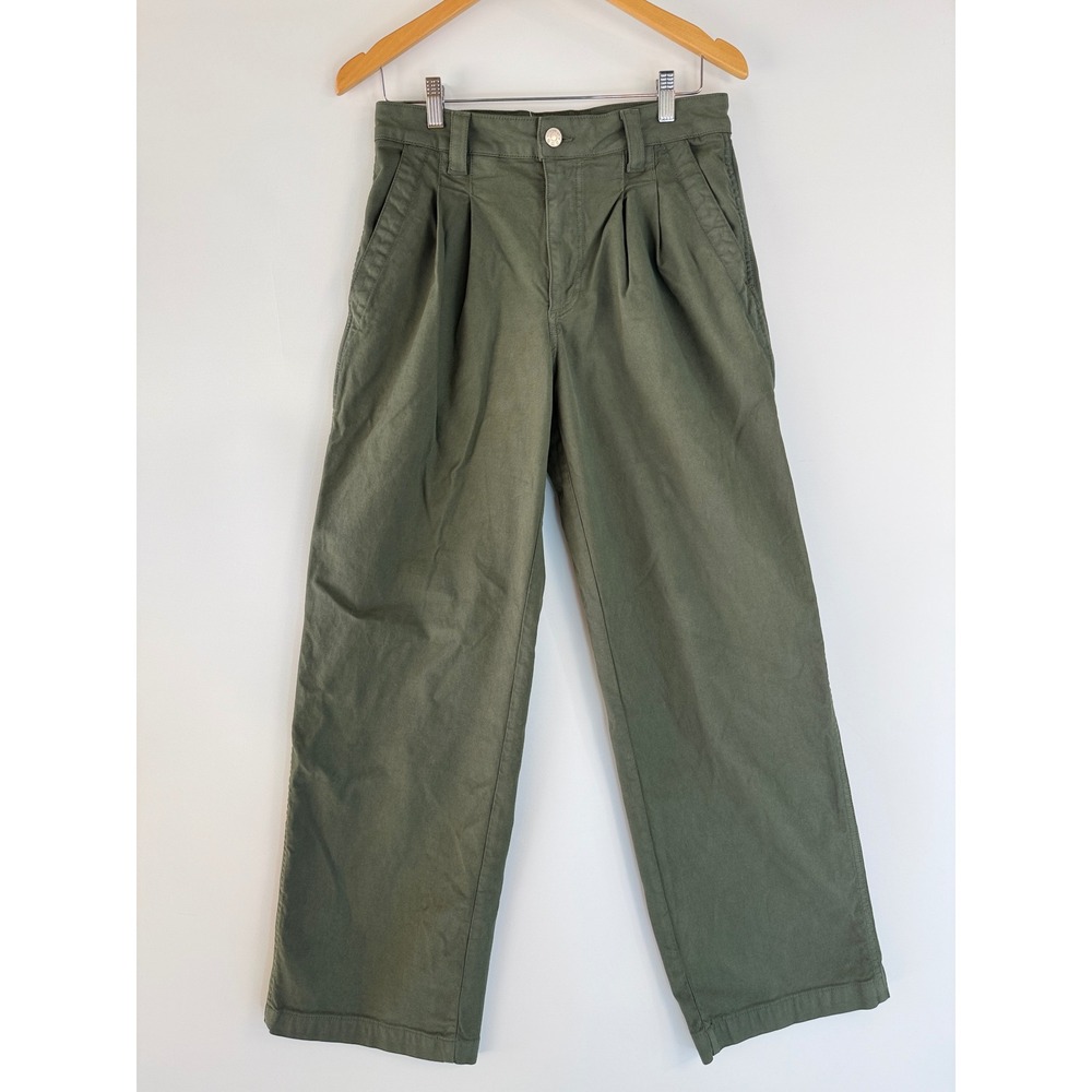 AMO Matilda Trouser Women Size 27 Surplus Green Pleated Wide Leg High Rise Pants